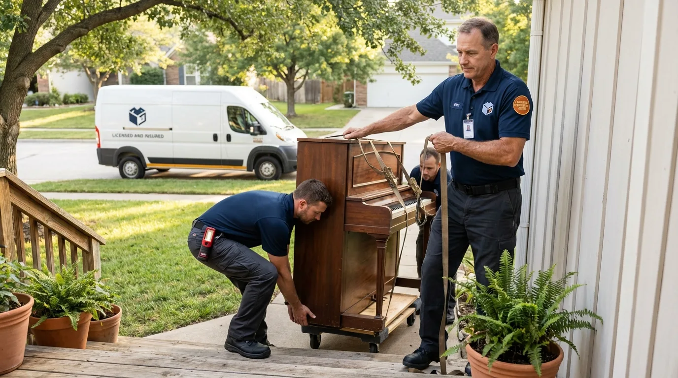 Licensed piano movers securing grand piano in Lemont, PA