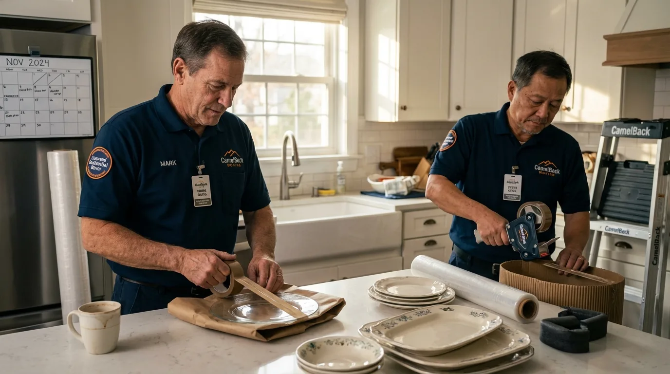 Professional crew packing kitchen dishware in Lemont, PA